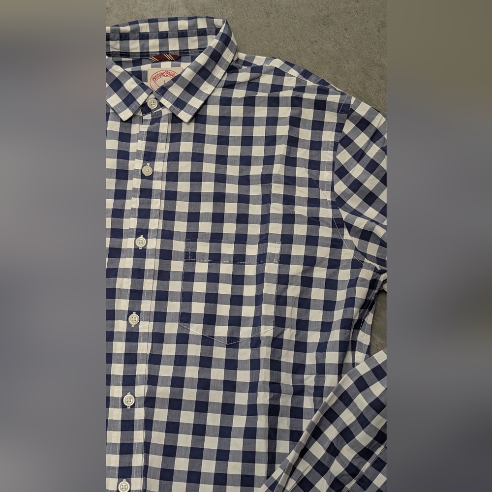 Brooks Brothers Blue and White Checkered Shirt, Large